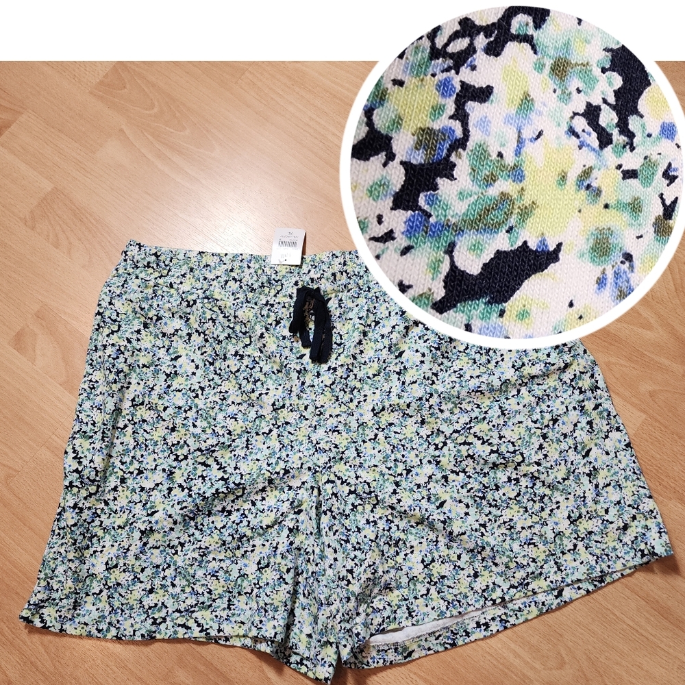 NWT J. Jill Fit Floral Knit Shorts Cotton Modal Pull-On Blue‎ Green White XL